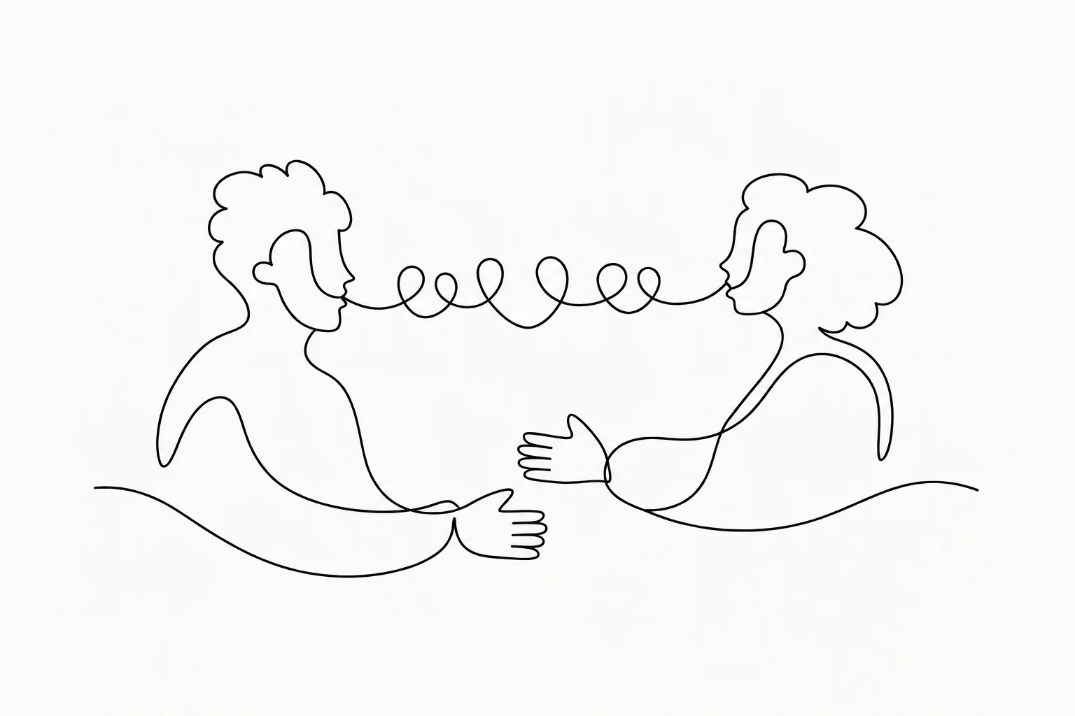 Line illustration of two people connected through conversation